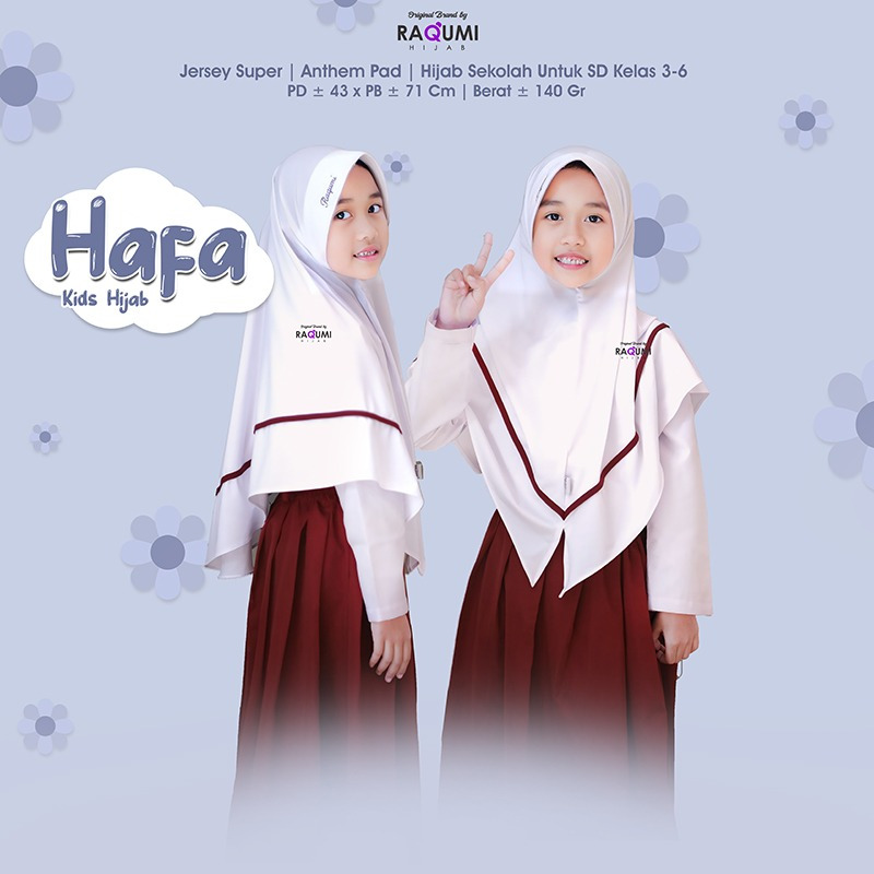 HAFA KIDS HIJAB, HIJAB ANAK SEKOLAH, HIJAB ANAK PAD ANTHEM, HIJAB ANAK PUTIH, ORIGINAL RAQUMI,