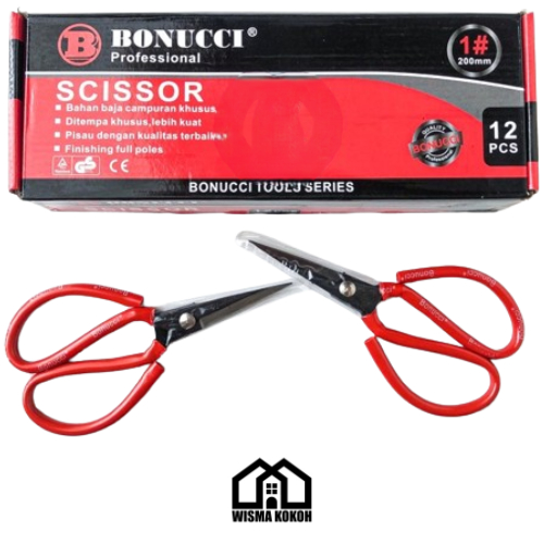 

1 DOS (12 PCS) GUNTING KODOK SERBAGUNA MERAH / GUNTING KAIN 8" - BONUCCI