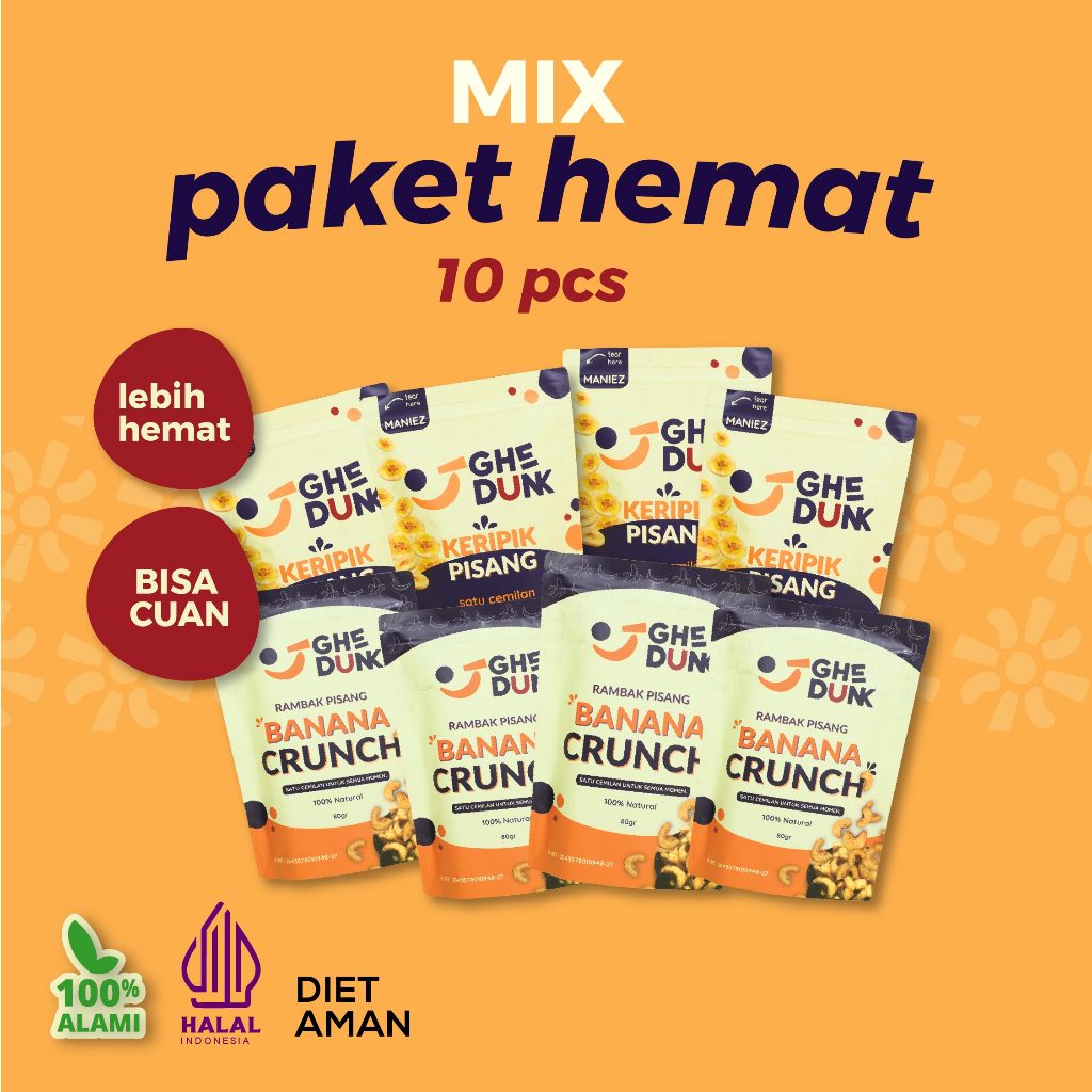 

PAKET HEMAT RESELLER MIX Keripik Pisang dan Rambak Pisang 10 Pcs GHEDUNK