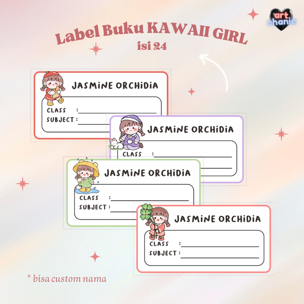 

[COD] KAWAII GIRL LABEL BUKU || Stiker Nama Custom