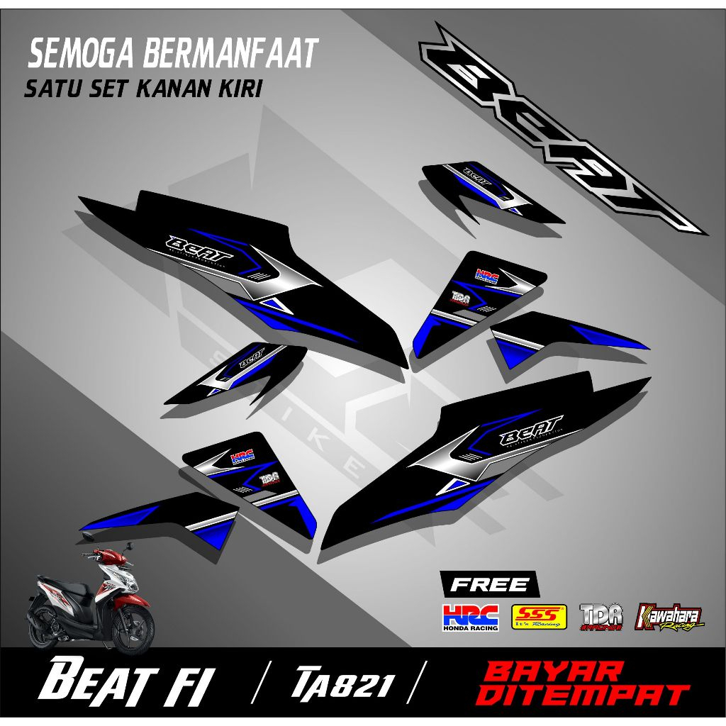 Striping Stiker Aksesoris Variasi Motor Beat Fi 2013-2015 Semifull Motif Desain Baru Simpel TA821