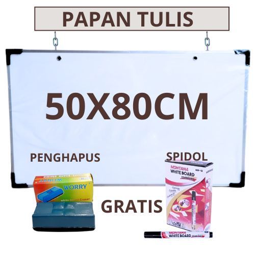 

Papan tulis whiteboard 2 sisi (hitam & putih) 50cm x 80cm gratis spidol dan penghapus