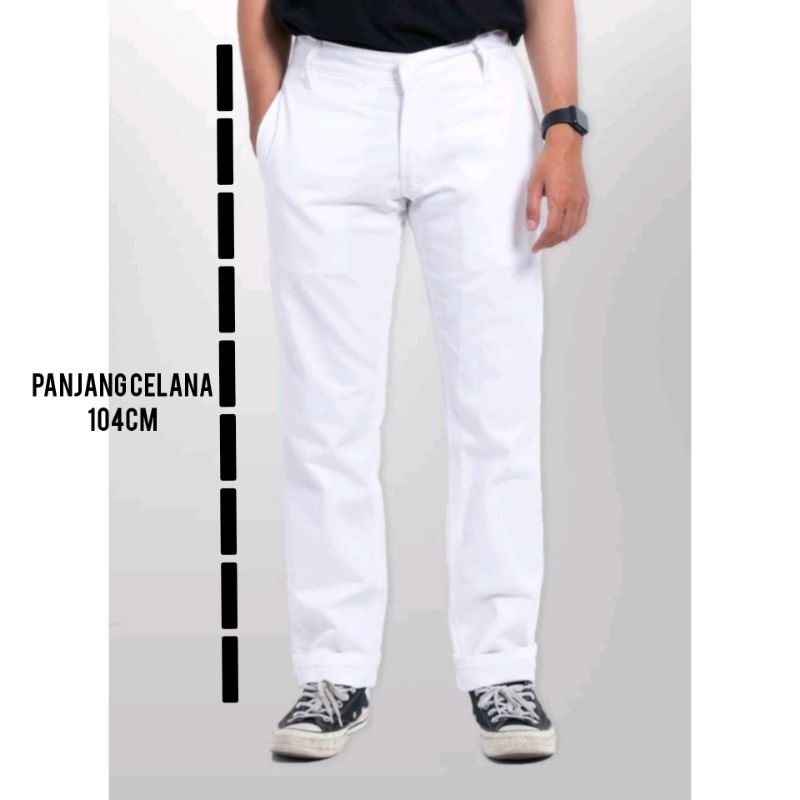celana putih panjang bahan katun pria remaja/dewasa