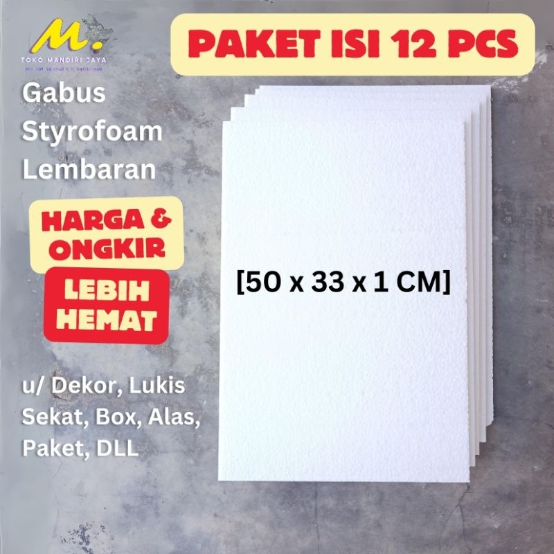 

[PAKET ISI 12 PCS] Gabus / Styrofoam / Sterofoam [50x33cm] tebal 1 cm Lembaran / Papan u/ Dekor, Lukis, Sekat, Alas, Paket, DLL