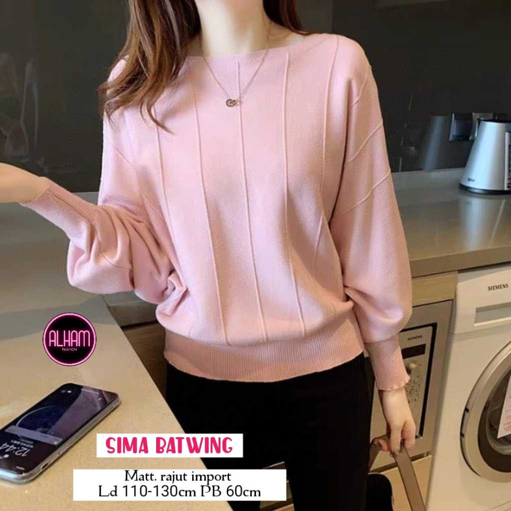 Sima Batwing Sweater Alham Atasan Rajut Wanita LD 110 - 130 Jumbo XXXXL Motif Korean Style Terlaris