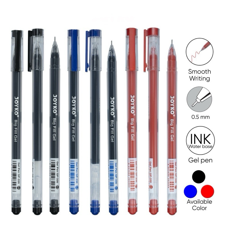 

1 pcs Gel Pen Joyko Pena Pulpen 0.5 mm Warna Biru Hitam Merah