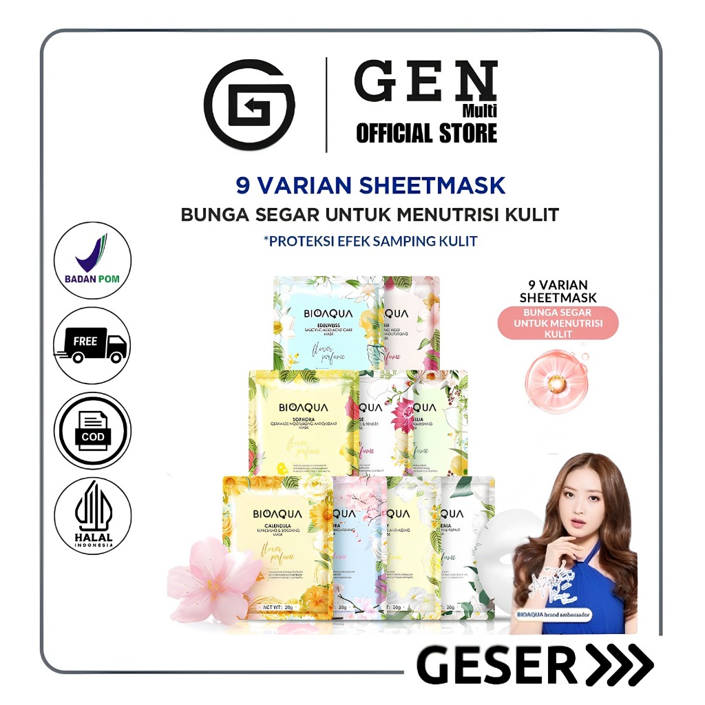 GEN - [BPOM] BIOAQUA Sheet Mask Masker Wajah Flowers Series (28g/pcs) Hydrating Essence Face Mask Br