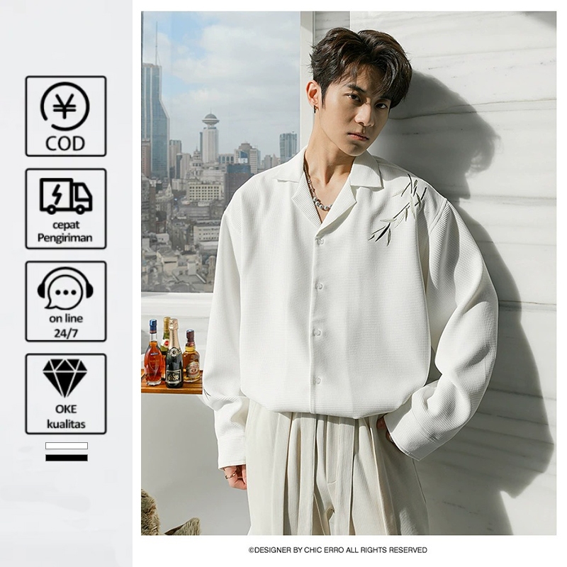 kemeja bordir pria kemeja oversize pria kemeja bordir kemeja putih pria kemeja hitam Korean style y2