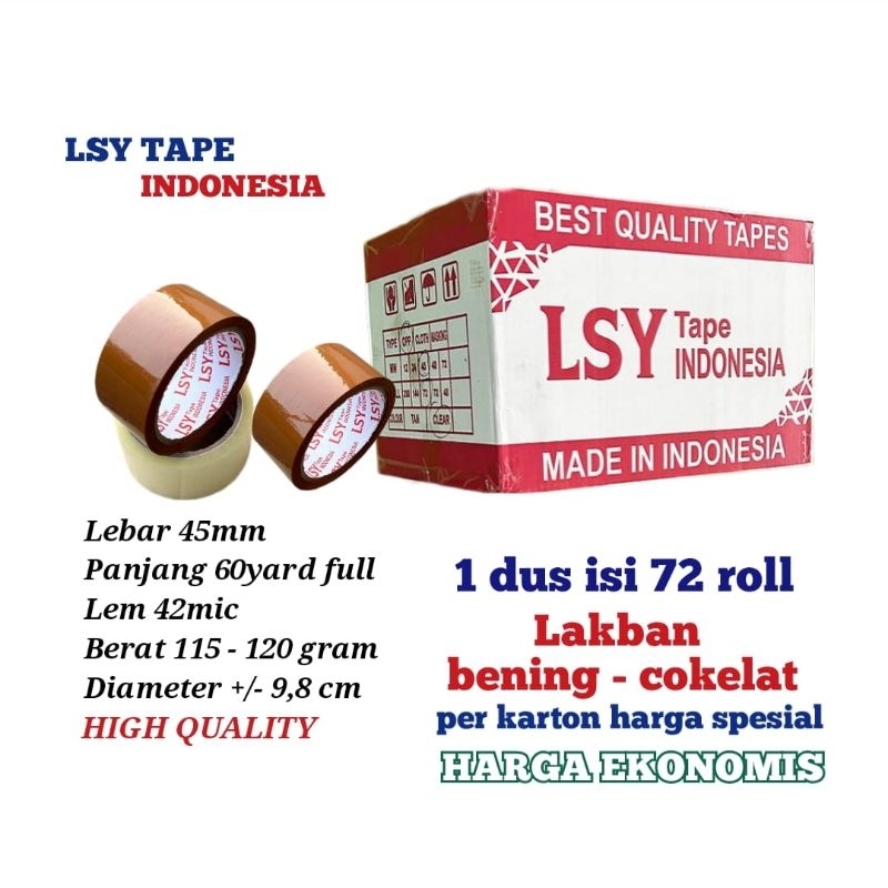 

lakban bening - cokelat terlaris LSY TAPE 1 dus isi 72 roll 60yard full CMM