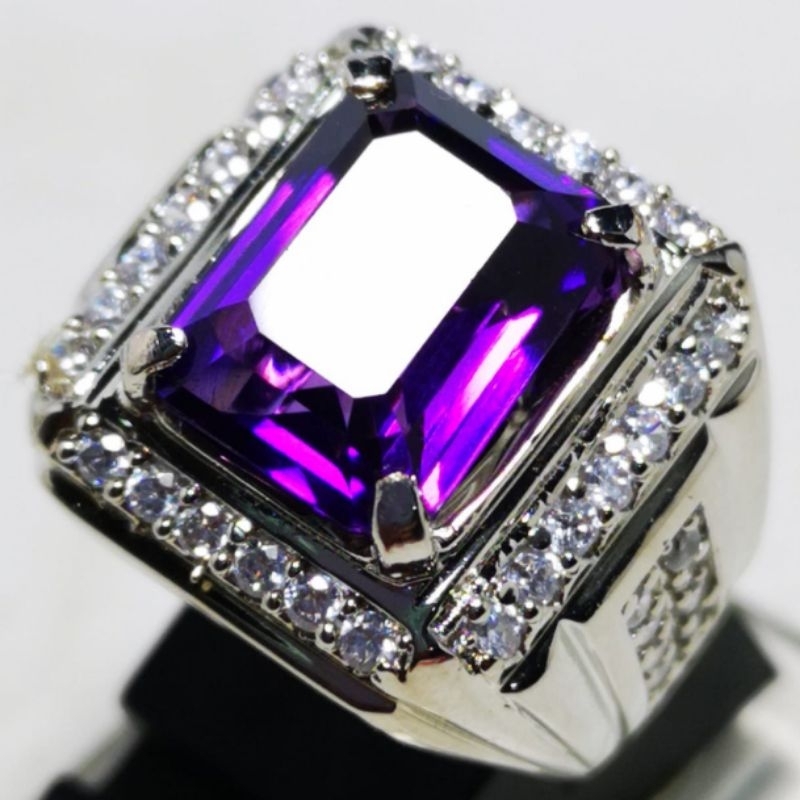 COD BAYAR DITEMPAT BATU CINCIN PERMATA AKIK AMETHYST KOTAK RING SILVER SIAP PAKAI ASLI NATURAL