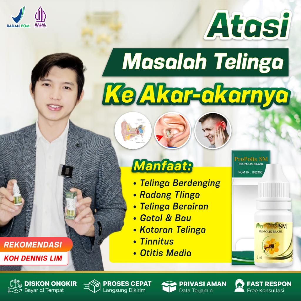 Obat Tetes Telinga Berdenging Kotoran Keras Pembersih Kuping Bernanah Congek Bau Busuk Propolis SM