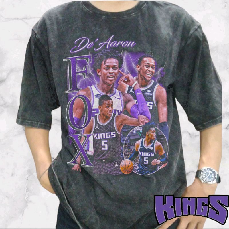 De Aaron Fox Sacramento Kings NBA Vintage Wash T-shirt/Kaos NBA Sacramento Kings De'Aaron Fox Vintag