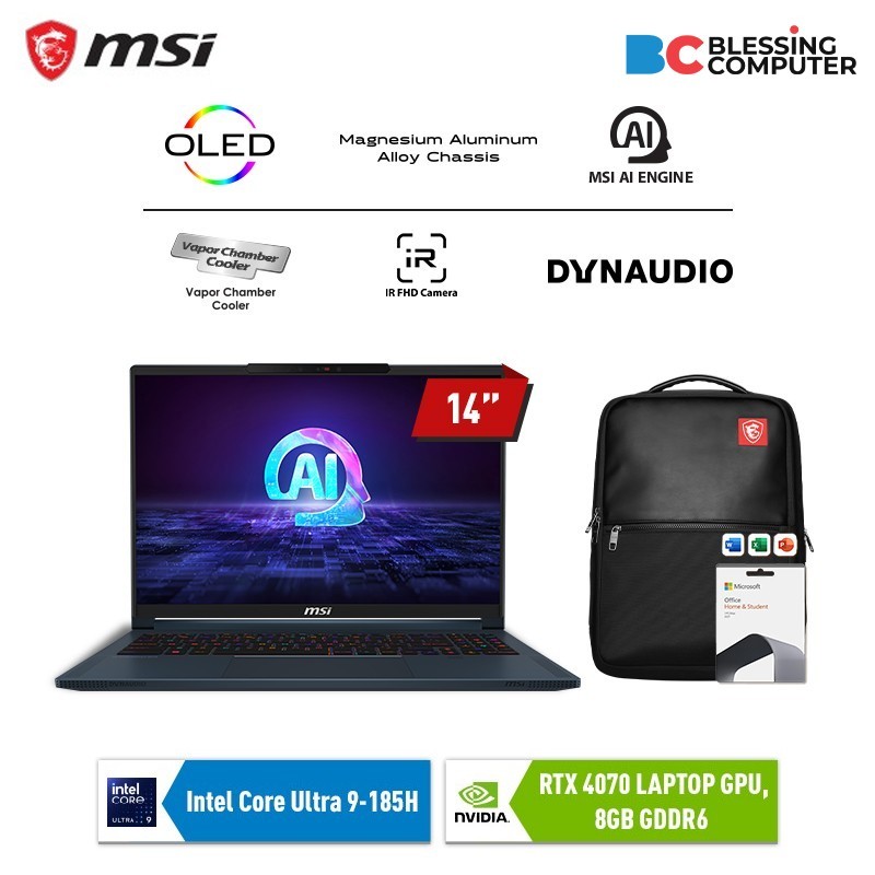MSI Stealth 14 AI Studio A1VGG 077ID 9S7 14K212 077 Core Ultra 9 185H 2x16GB 1TB 4070 W11 OHS