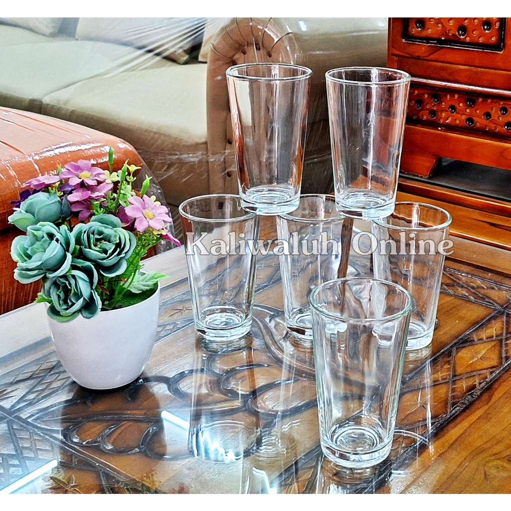 Gelas Minum Polos Kaca Tebal Gelas Tinggi Teh isi 6 pcs