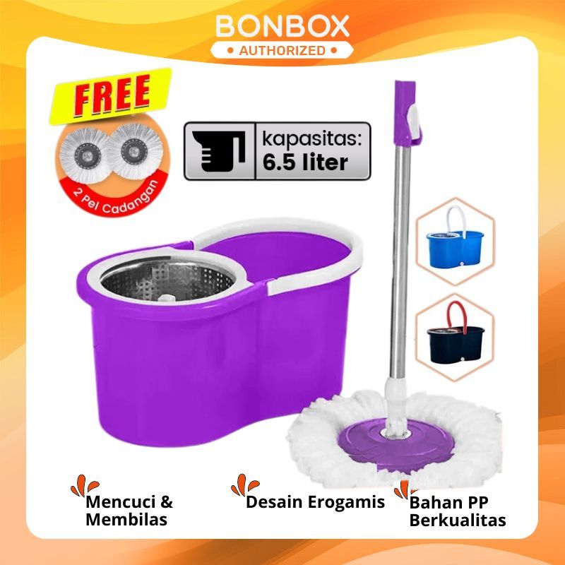 Alat Pel Lantai Ember 2 in 1 Kain Fiber dengan Ember Spin Mop Mencuci dan Membilas Alat Pembersih La