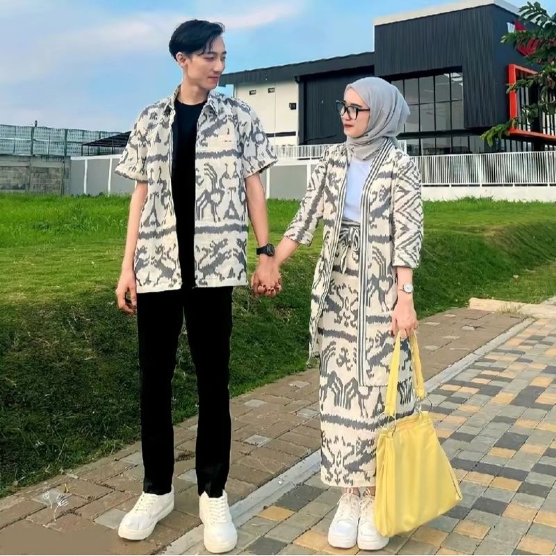Baju couple tenun outer rok set kemeja pria, set couple pasangan,baju set kondangan,rok tenun terbar