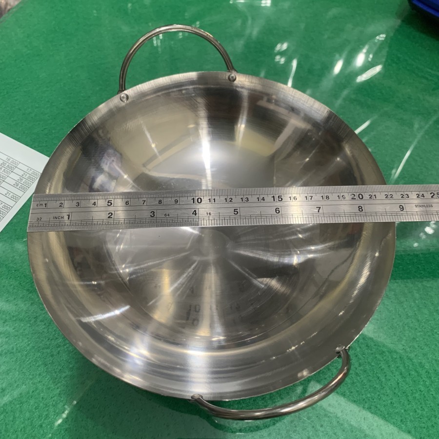 22CM Wajan stainless steel Premium Wajan Penggorengan Kuali Wok Pan Pan Gagang Stainless Steel Wajan