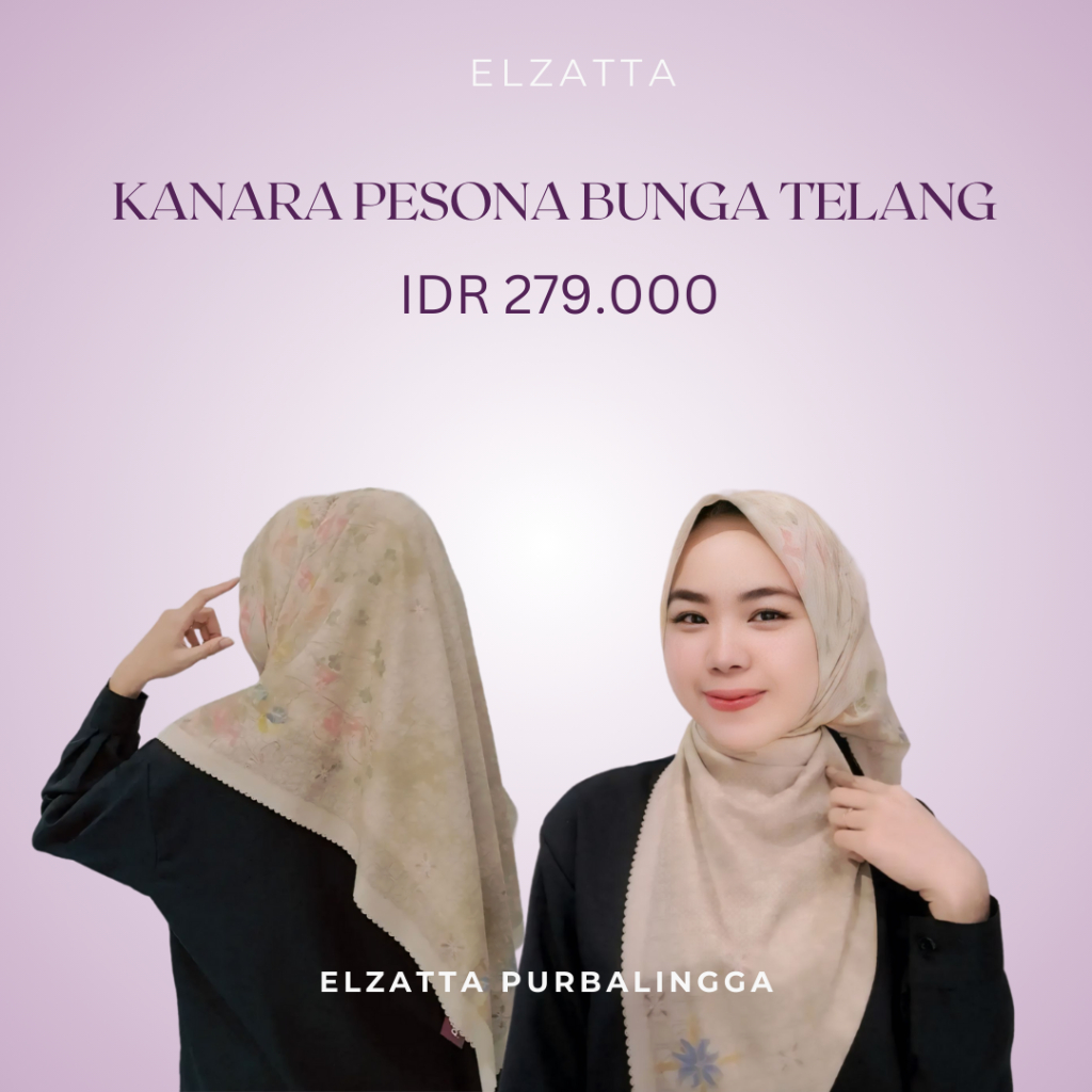Elzatta Kanara Pesona Bunga Telang Segi Empat Premium Elzatta Hijab Ukuran 120cm X 120cm