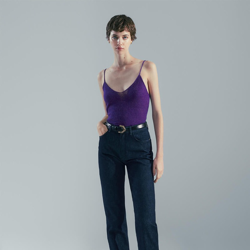 Massimo Dutti top knit camisole purple wanita original new