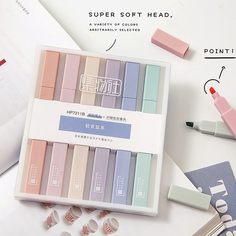 

KODE O5O Stabilo highlighter pastel marker Highlighter marker Morandi color Macron pastel double tip 6 colors