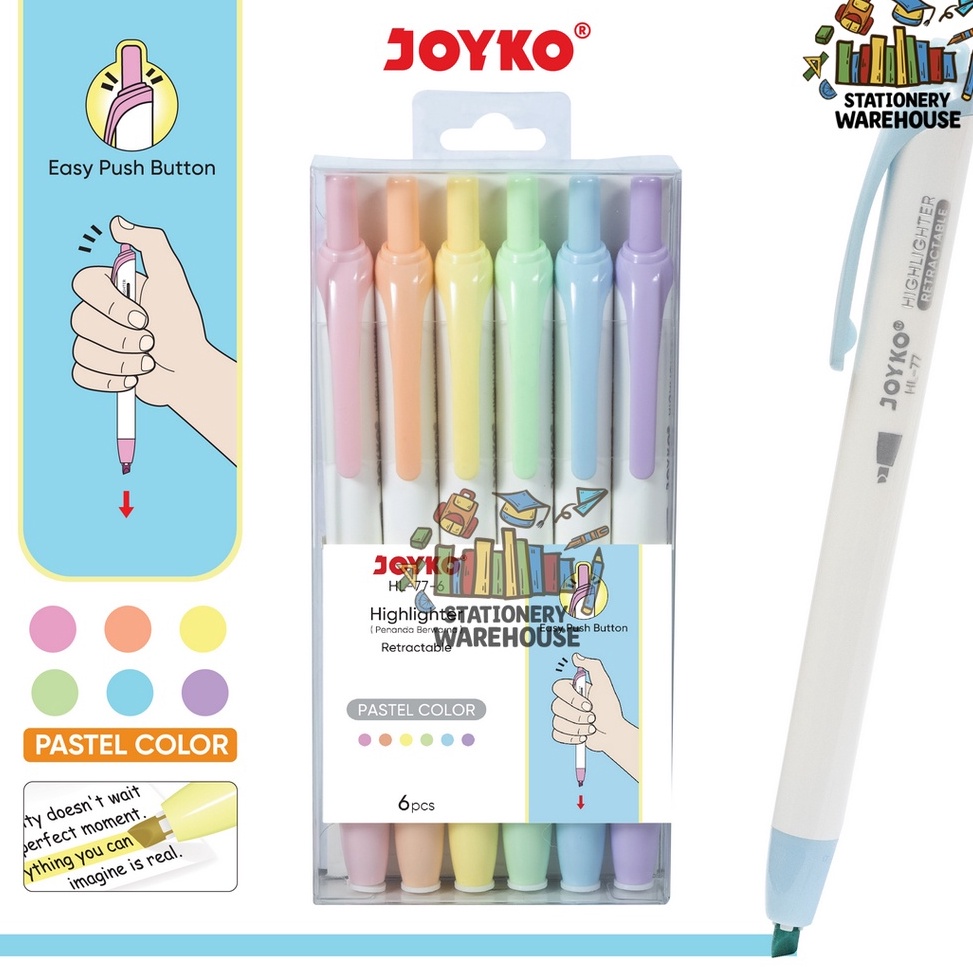 

KODE V27T Penanda Berwarna Highlighter Joyko HL776 Warna Pastel Color