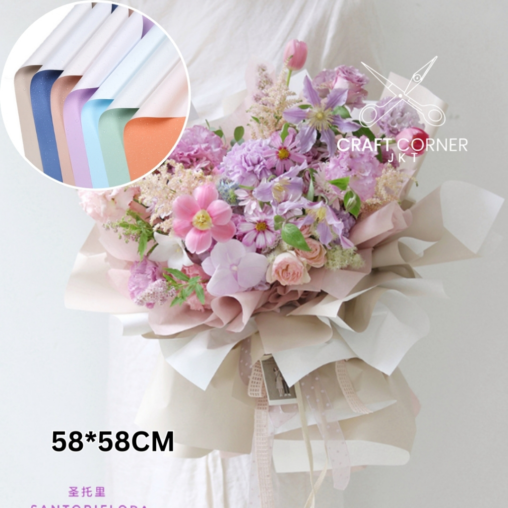 

[20 LBR] Flower Wrapping Double Color Putih White Polos Cellophane Pembungkus Bunga 58*58cm