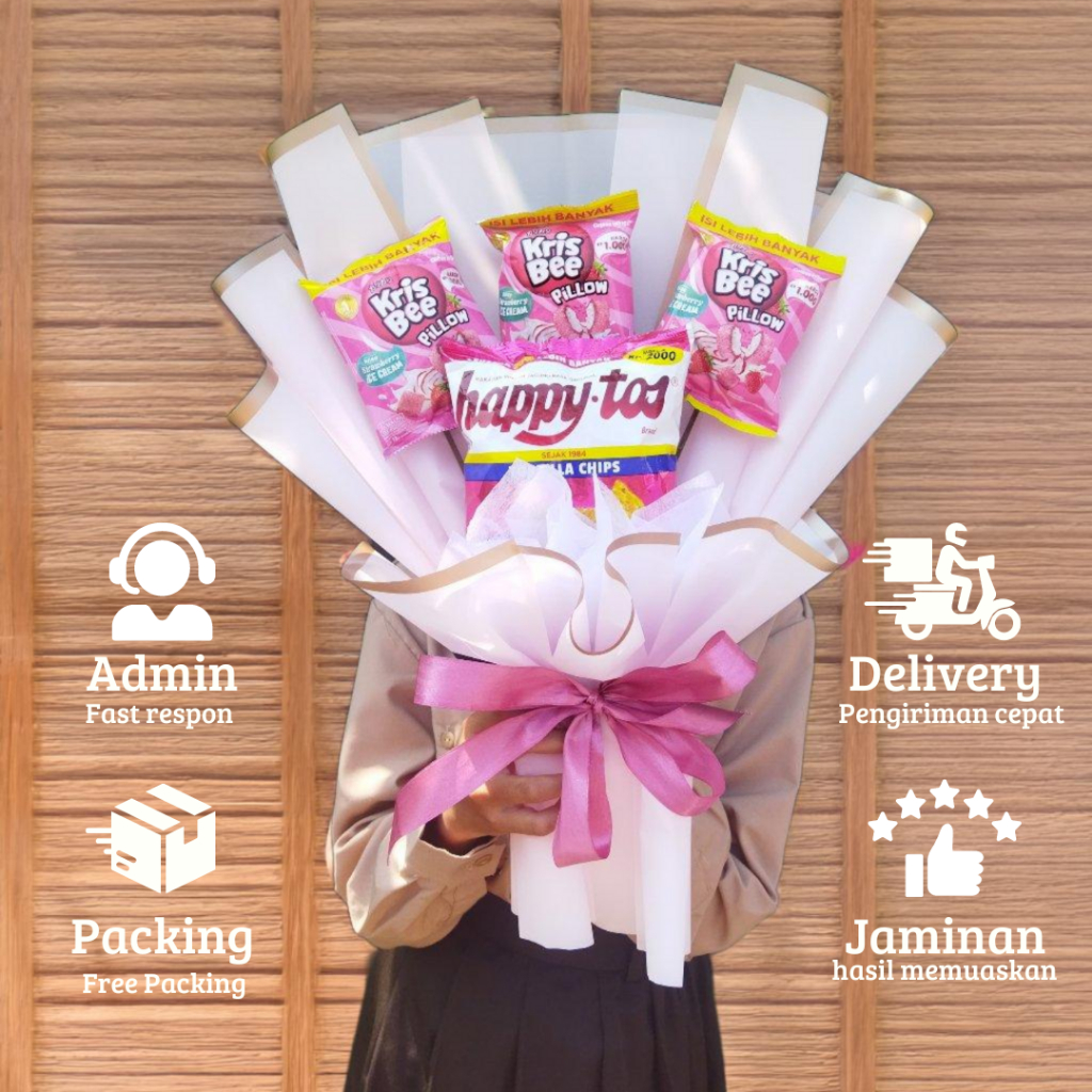 

Bouquet snack kado wisuda ulang tahun tema pink