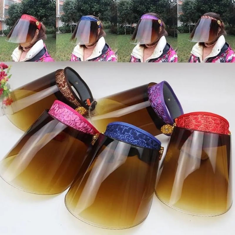 TOPI BANDO OLAHRAGA DENGAN FACE SHIELD AKRILIK WARNA COKLAT TUA ANTI PANAS MATAHARI ANTI UV BUKA TUT