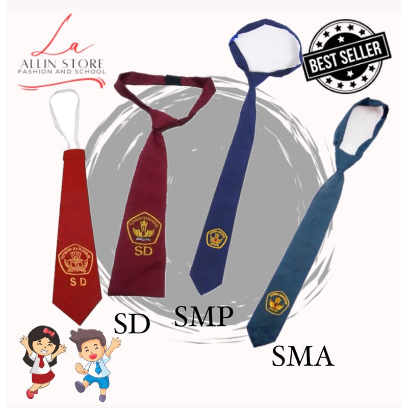 Dasi Sekolah Dasi SD SMP MTS SMA SMK Bahan Seragam Karet Perekat.