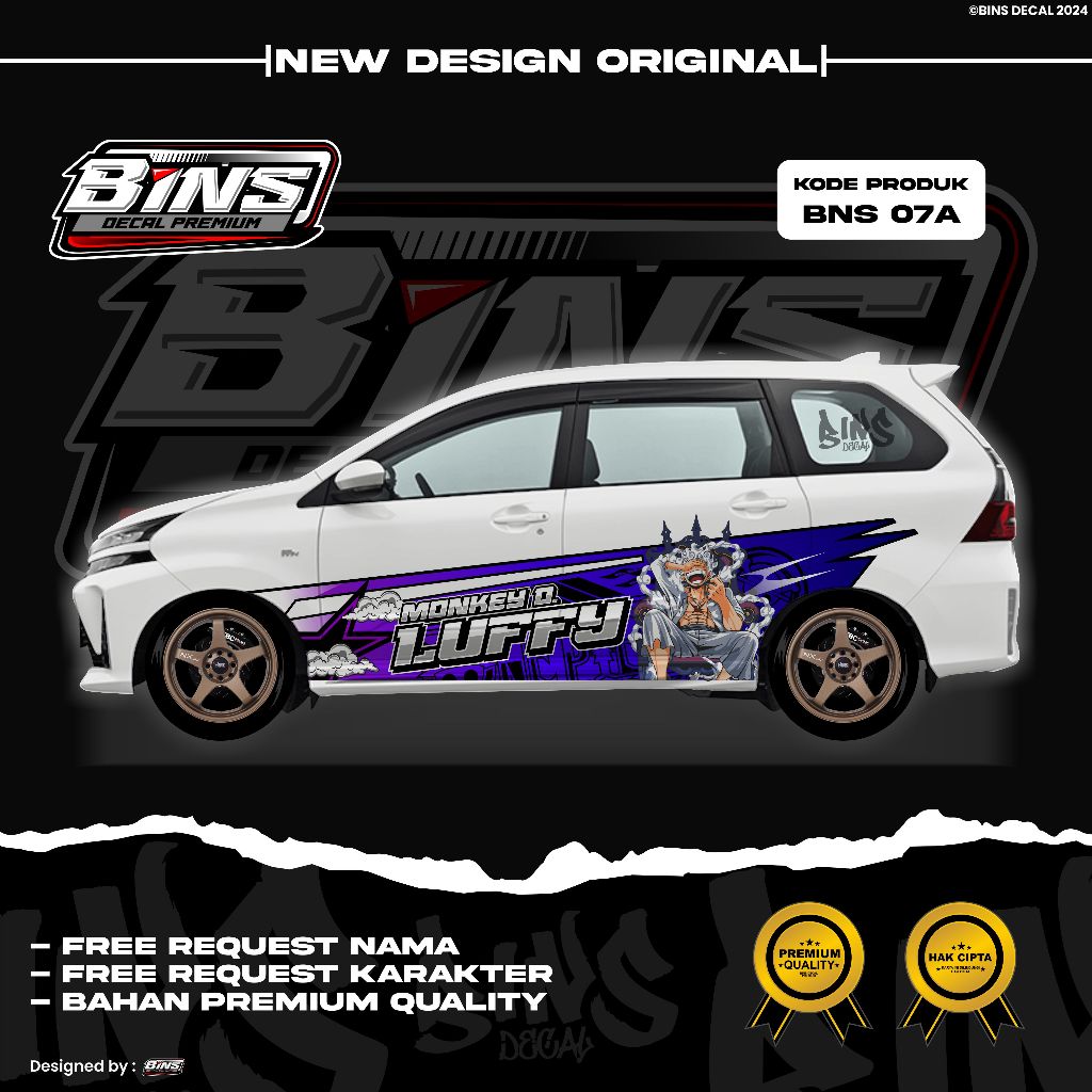 BNS07-STIKER DECAL MOBIL ONE PIECE LUFFY GEAR 5-STIKER AVANZA XENIA SIGRA CALYA JAZZ AGYA SWIFT BRIO