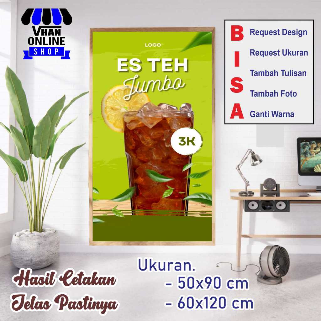Banner Spanduk Jualan Minuman Es teh Jumbo Design Simple