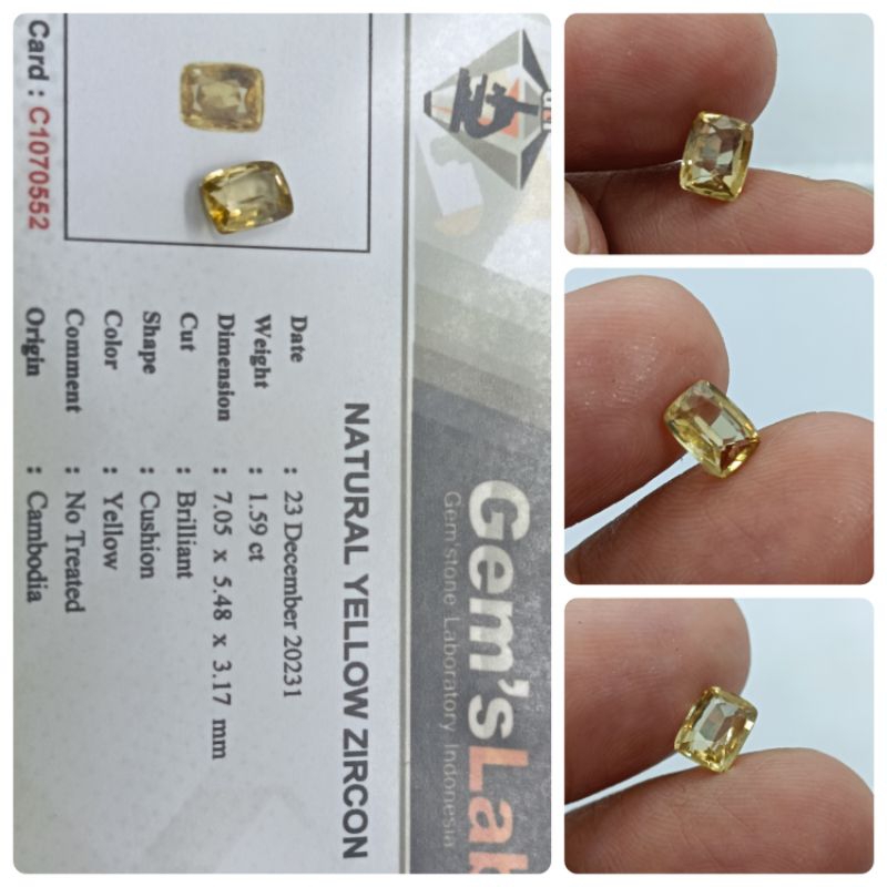 Natural Yellow Zircon Cambodia NoTreat 1,5 ct Top Luster memo GLI