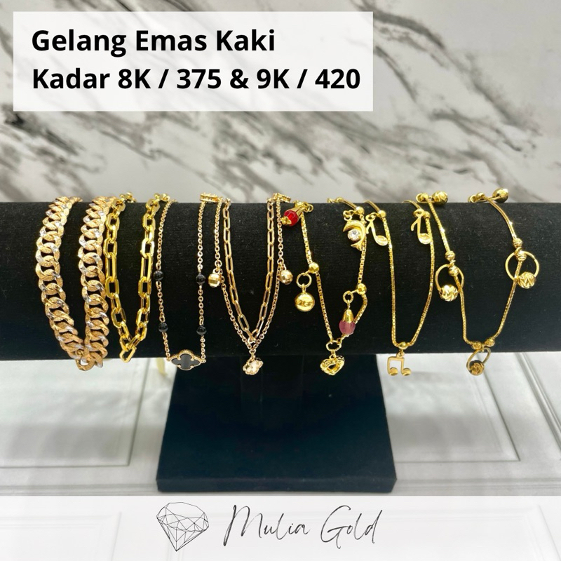 Gelang Emas Kaki Kadar 8K / 375 dan 9K / 420 ASLI 100% Berkilau dan mewah, Toko mas mulia bekasi
