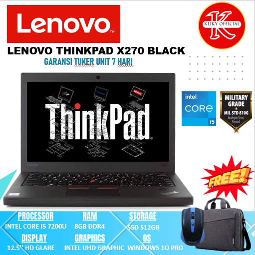 LAPTOP LENOVO THINKPAD X270 INTEL I5 8GB 512 GB BEKAS BERGARANSI