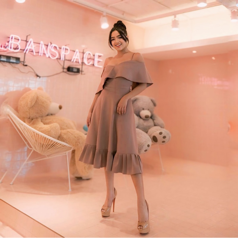MILANA DRESS - Dress pesta wanita sabrina off shoulder A line dress ruffle rumbai dress big size jum