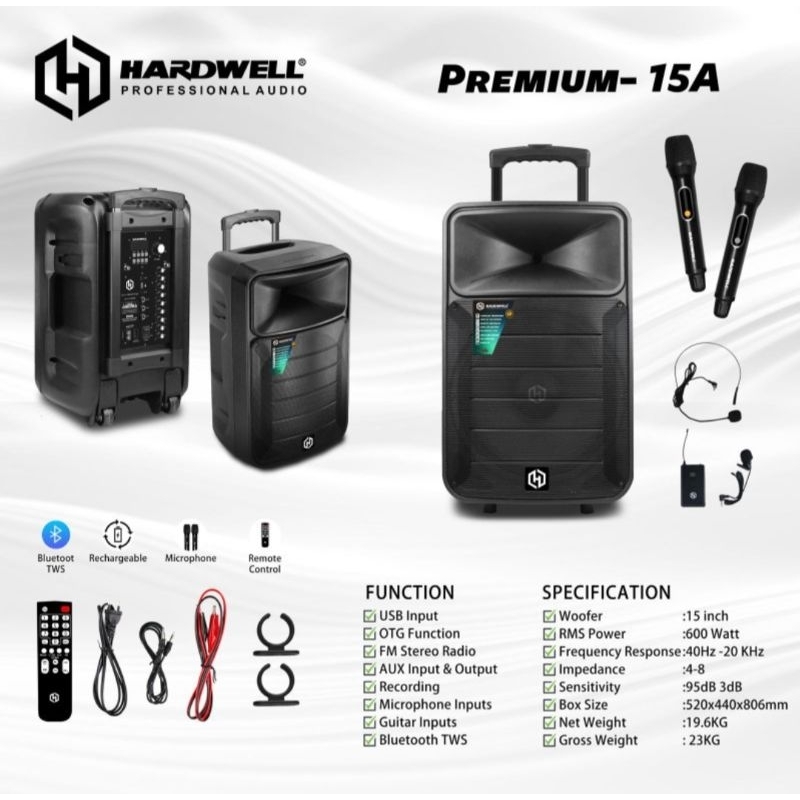 Speaker Portable Hardwell Premium 15A 15inch Original hardwell