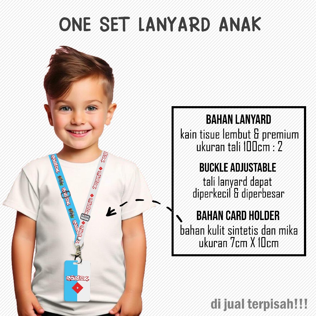 [LANYARD ANAK] STRAP CARD HOLDER Roblox Biru Gantungan Kunci, Handphone, ID Card