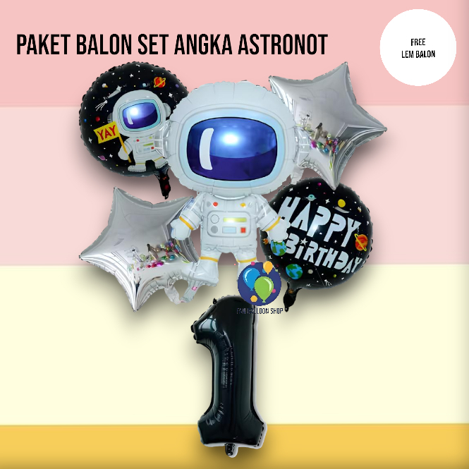 Paket Balon Astronot Jumbo Angka / Set Dekorasi Ulang Tahun Anak