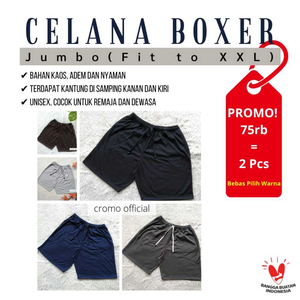 Boxer Celana Pendek Kolor Kaos Unisex Pria Wanita Remaja Dewasa Jumbo