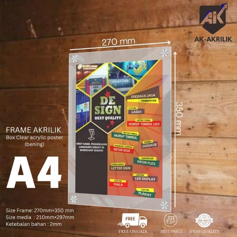 Sign board acrylic pin stainless Frame poster Iklan brosur dinding Sign Board Holder Qris Menu wall 