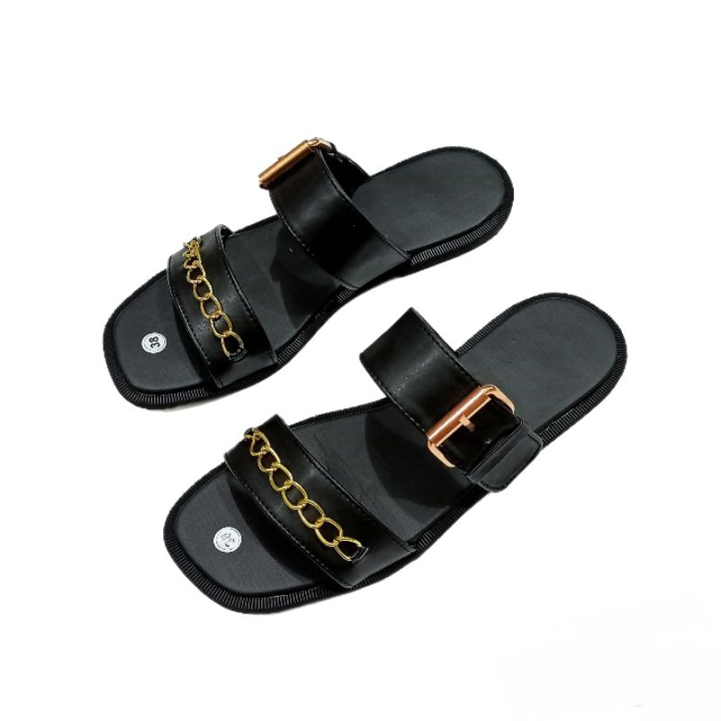 SANDAL FLAT BAN 2 GESFER RANTAI CANTIK#SANDAL FLAT WANITA CANTIK