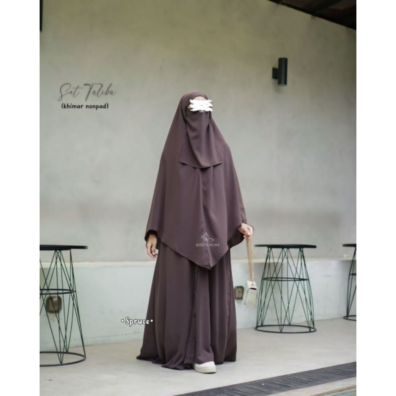 Taliba Set Gamis Abaya Dress Khimar Softpet Syari V Shape by Khizaanah Sunnah