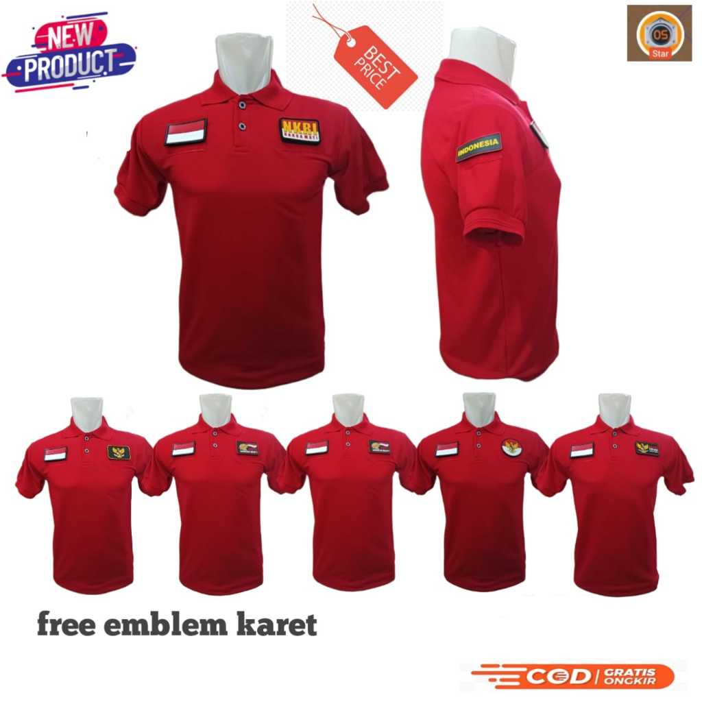 BAJU KERAH VELCRO 17' AGUSTUS KEMERDEKAAN INDONESIA EMBLEM KARET BISA DI COPOT PASANG | KAOS KERAH G