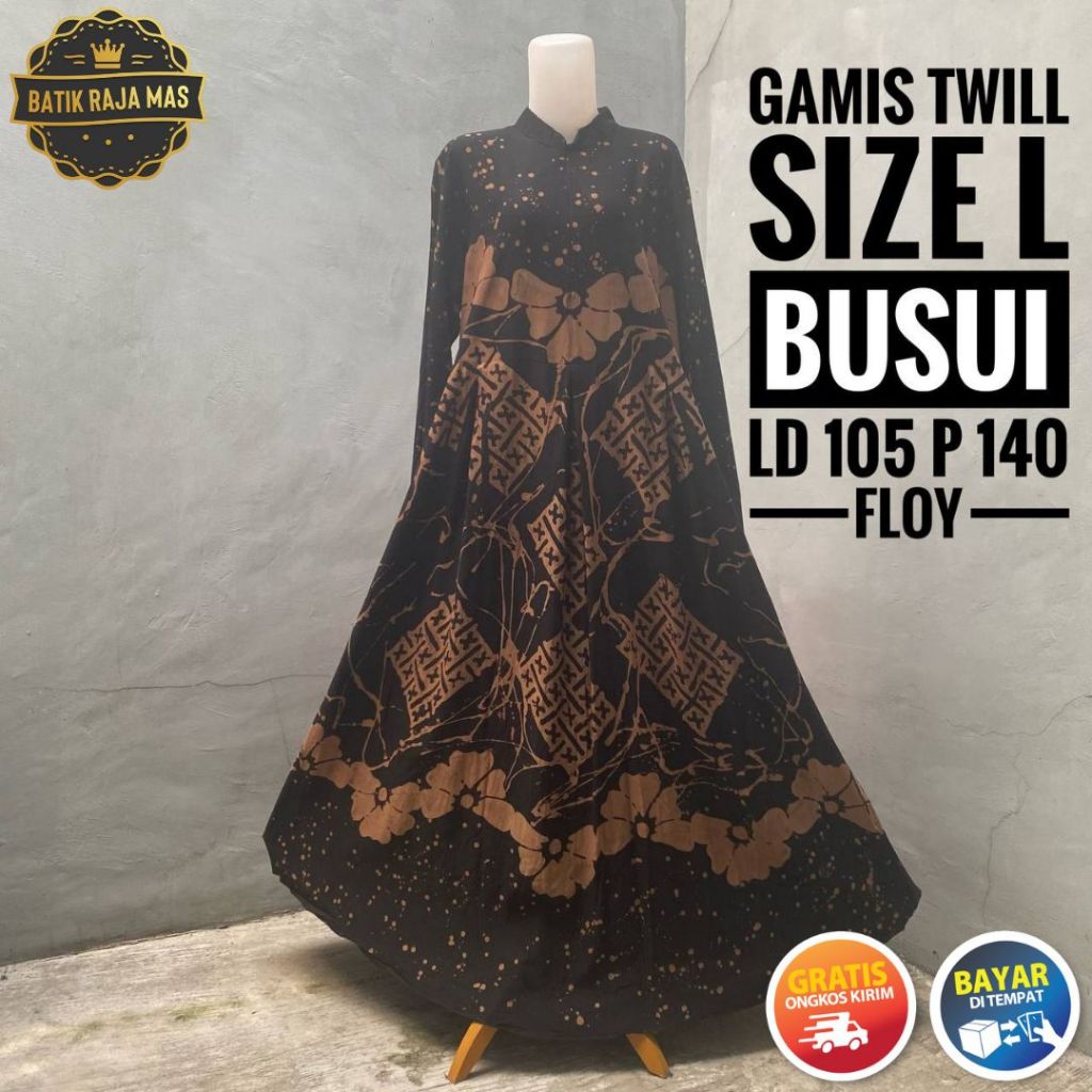 Gamis Dress Baju Muslimah Wanita Twill Ori Pekalongan Busui Friendly Resleting Depan Motif Batik Abs