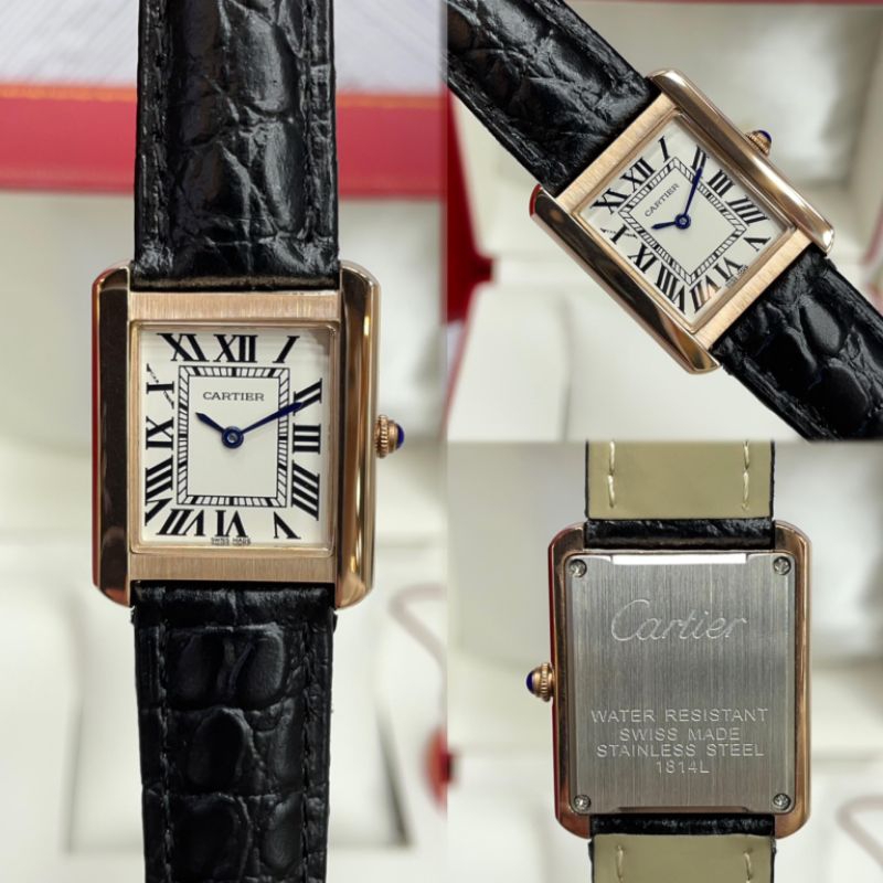 Cartier Tank Solo, Japan Quartz Super Quality Croco Leather Strap #cartier