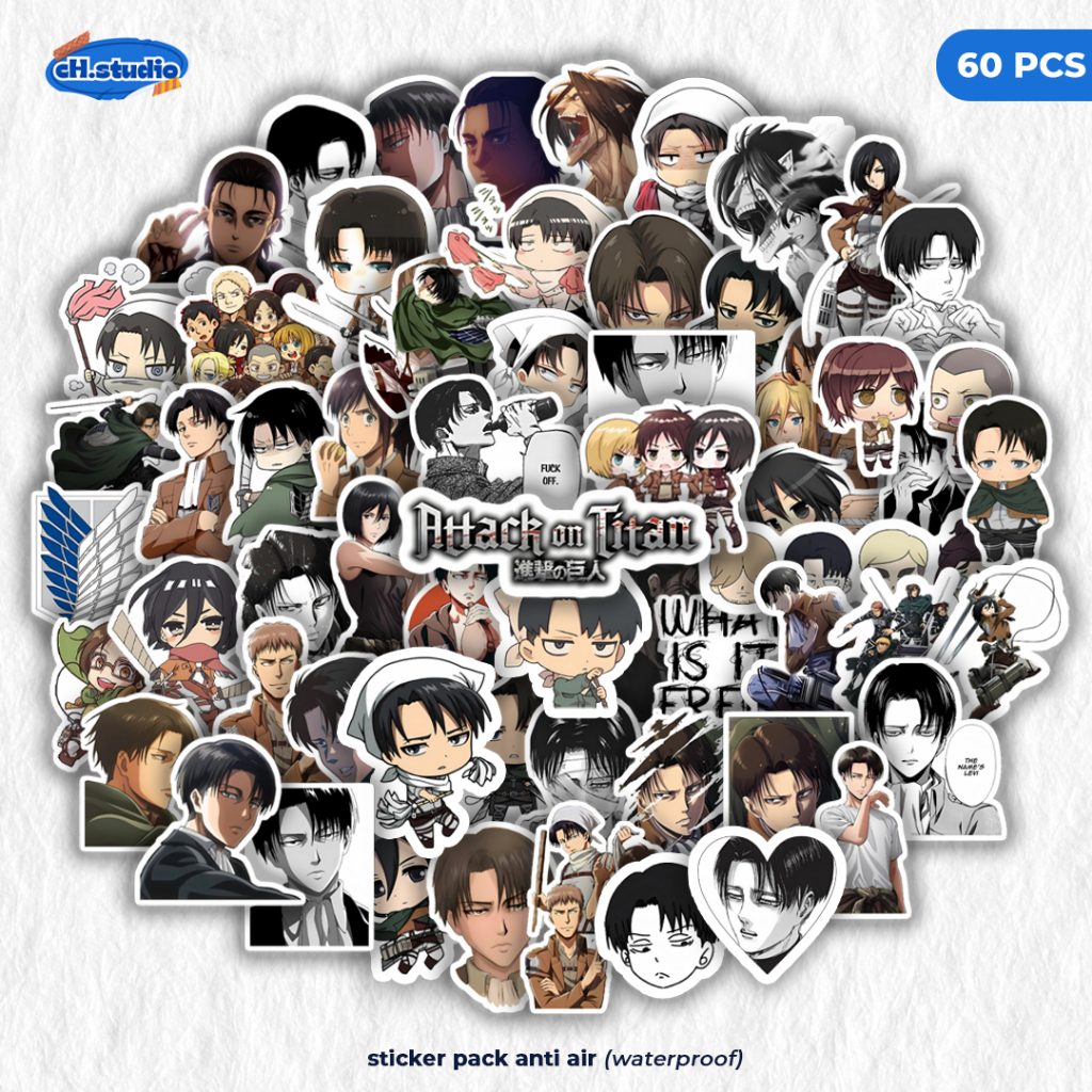 

Stiker Pack Anime 60 PCS Attack On Titan Vinyl Tahan Air Waterproof untuk Sticker Laptop - Casing - Buku Diary