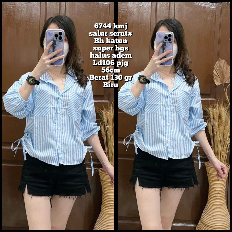 6744 Kemeja Salur Serut/Atasan Wanita/Blouse/Blus/Kemeja Katun Wanita