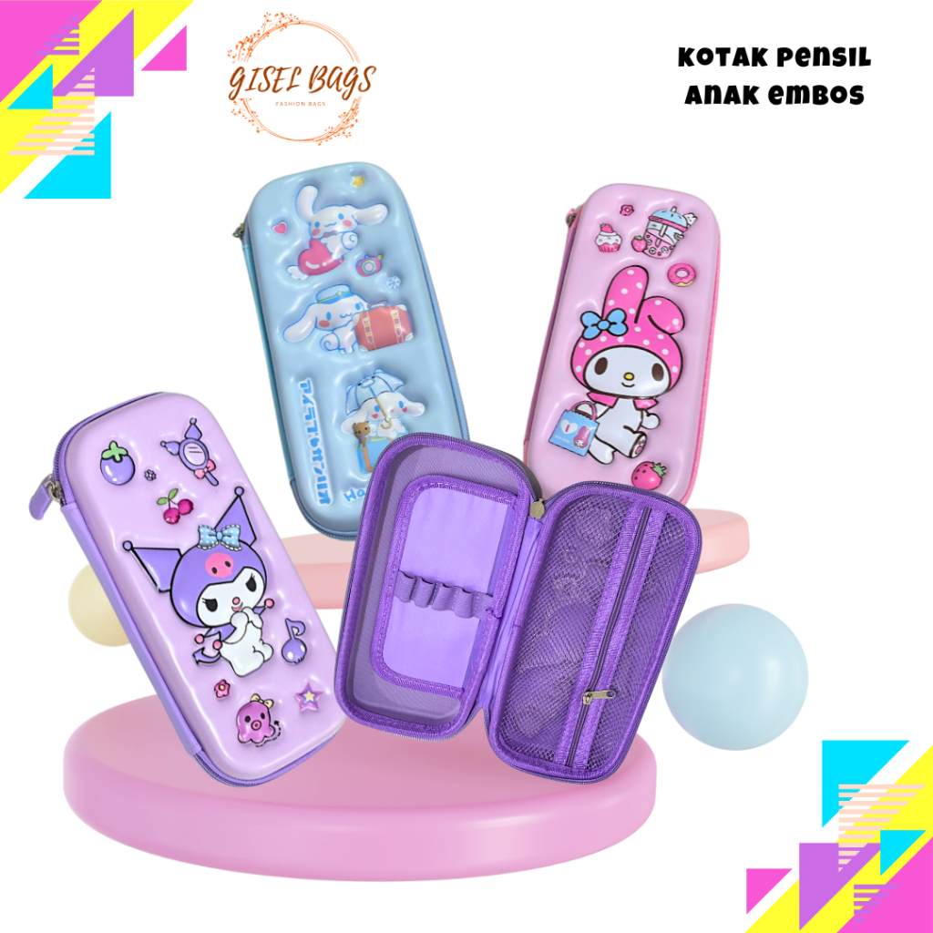 

kotak pensil timbul karakter sanrio kuromi cinamorol melody embos 3d waterproof