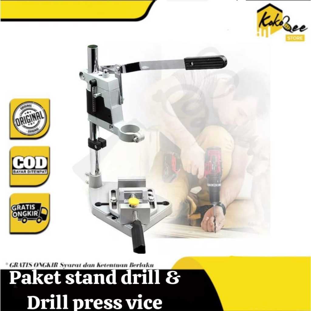 Dudukan Bor Tangan Stand Bor Duduk Set Paket Stand Drill Bor + Drill Press Vice Meja 70mm