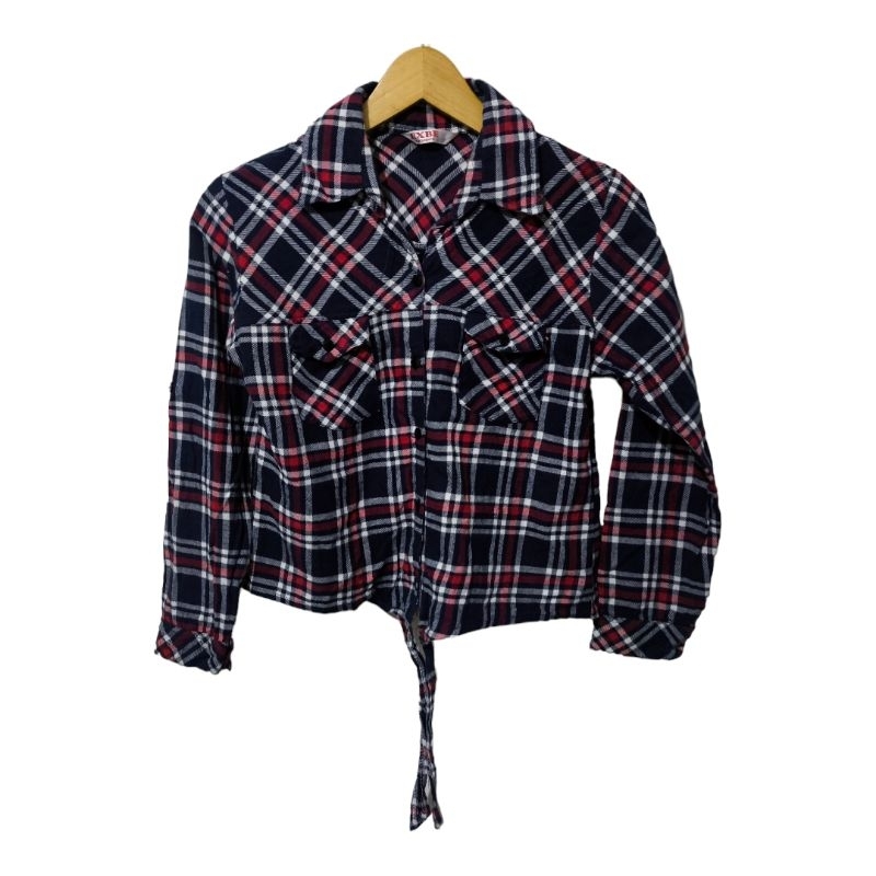 Flannel shirt crop tie shirt exbe fashion s